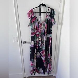 City Chic cold shoulder long dress with waist tie